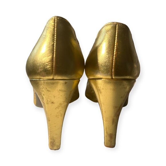 Vintage Christian Dior Souliers France  Gold Open Toe‎ Pumps, Size 6 1/2 B - Picture 8 of 15